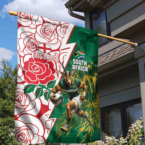 Personalized South Africa Combine England Rugby Garden Flag Springboks and Red Rose
