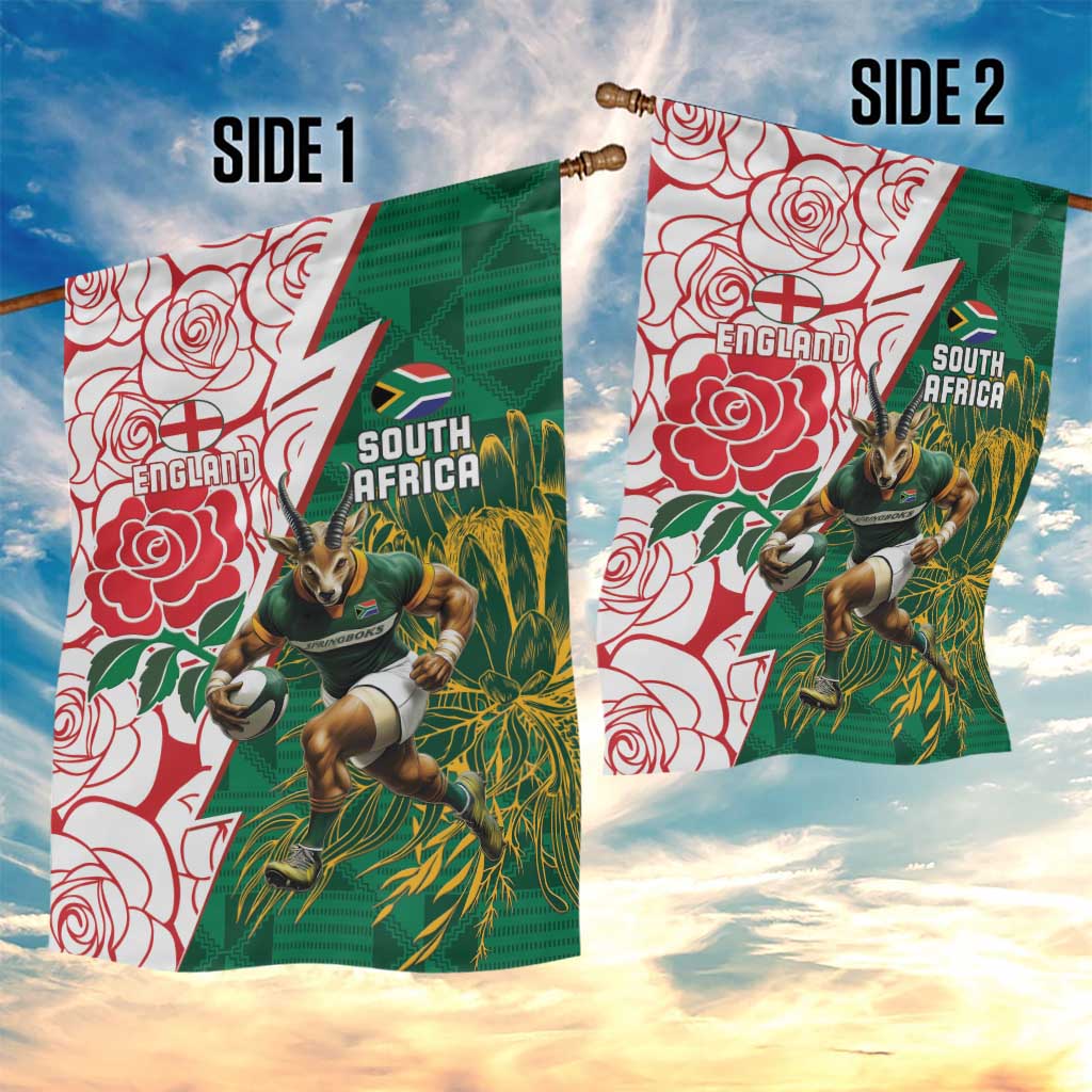 Personalized South Africa Combine England Rugby Garden Flag Springboks and Red Rose