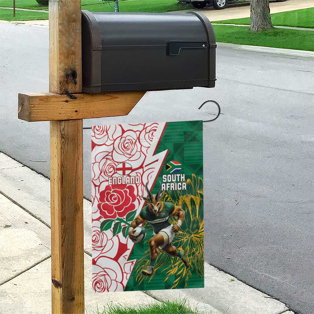 Personalized South Africa Combine England Rugby Garden Flag Springboks and Red Rose