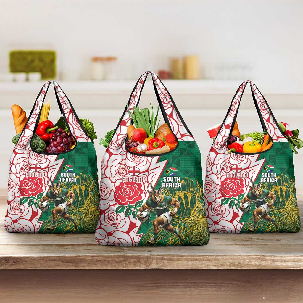 Personalized South Africa Combine England Rugby Grocery Bag Springboks and Red Rose