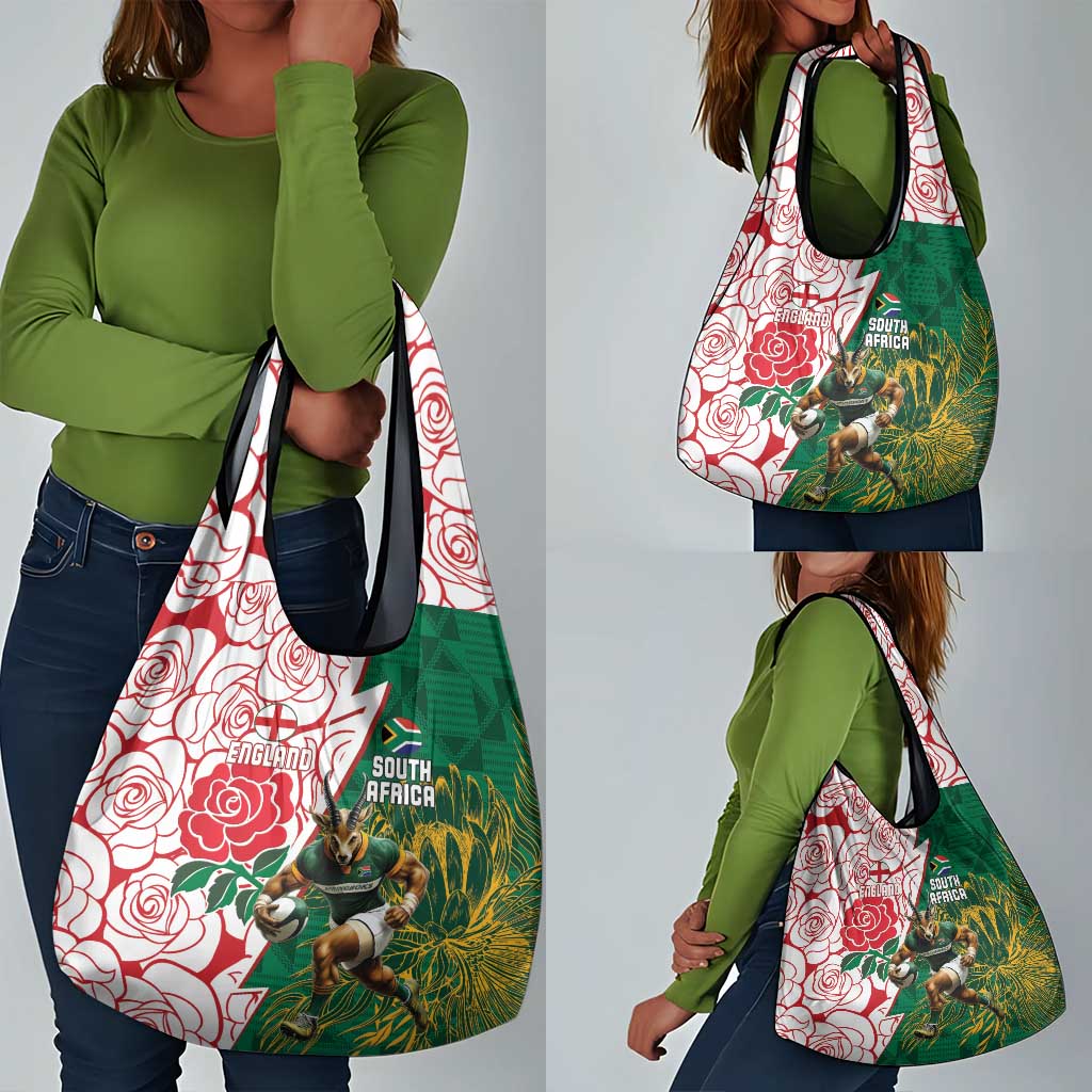 Personalized South Africa Combine England Rugby Grocery Bag Springboks and Red Rose