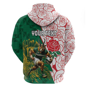 Personalized South Africa Combine England Rugby Hoodie Springboks and Red Rose