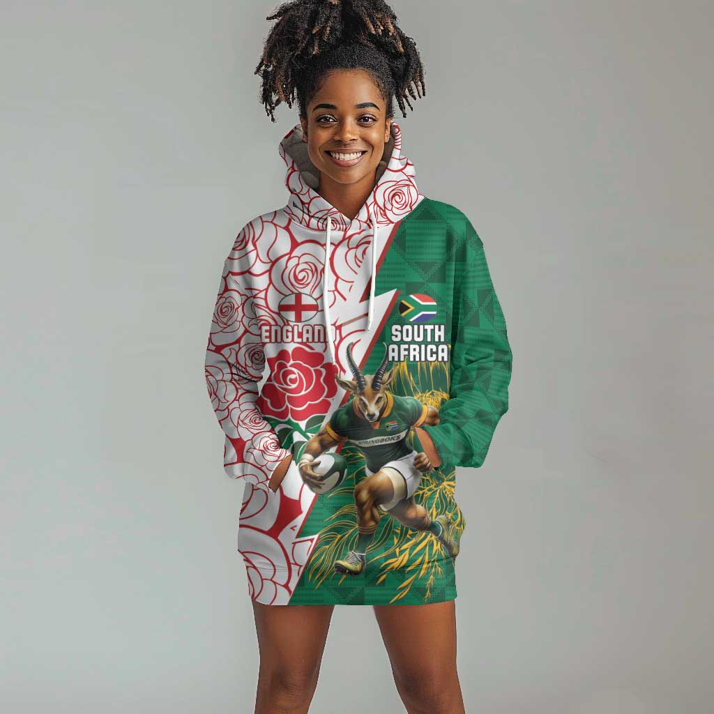 Personalized South Africa Combine England Rugby Hoodie Dress Springboks and Red Rose
