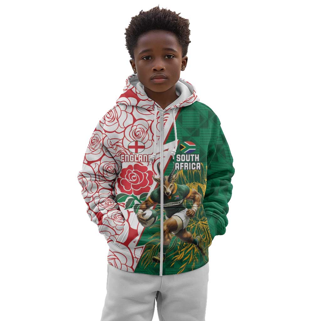Personalized South Africa Combine England Rugby Kid Hoodie Springboks and Red Rose
