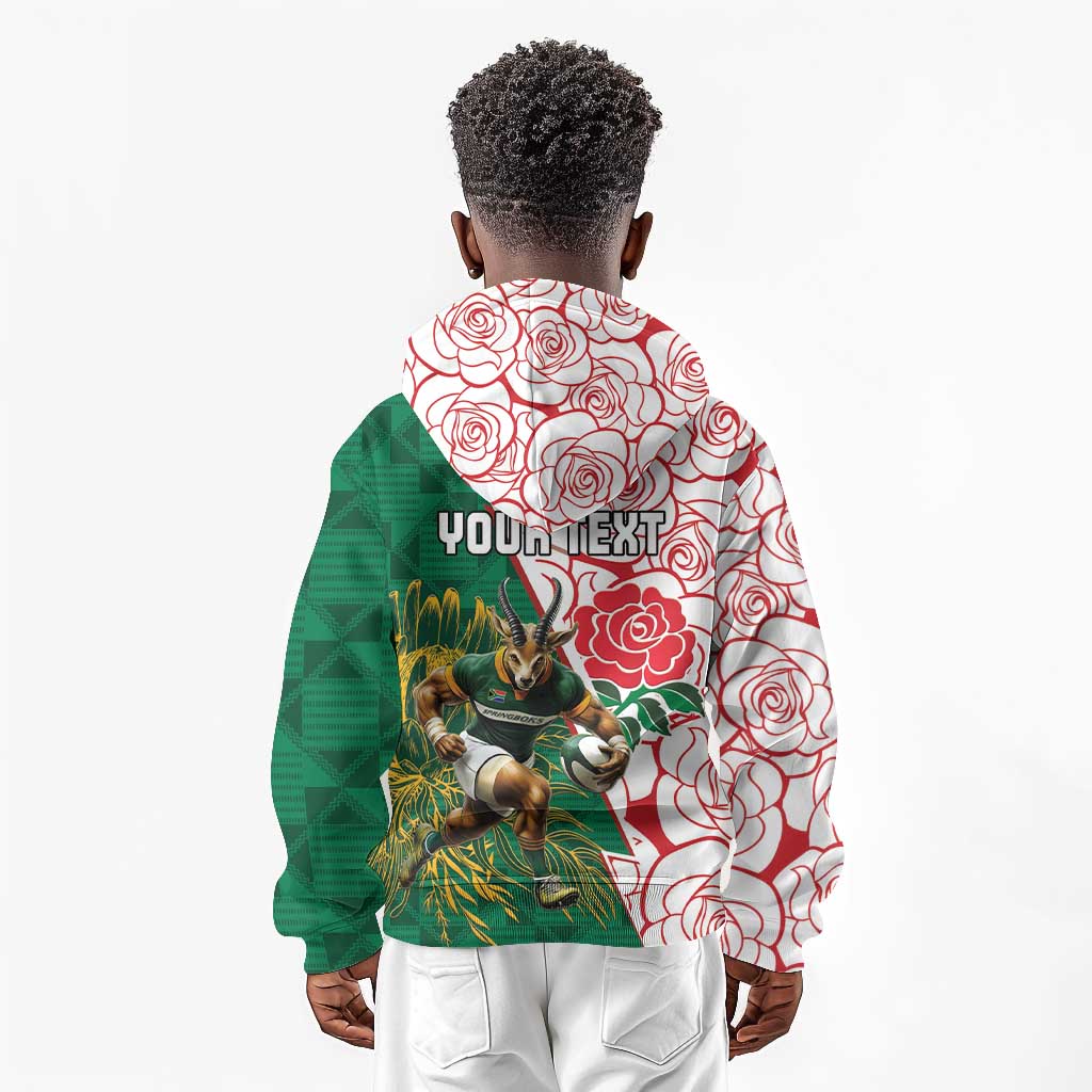 Personalized South Africa Combine England Rugby Kid Hoodie Springboks and Red Rose
