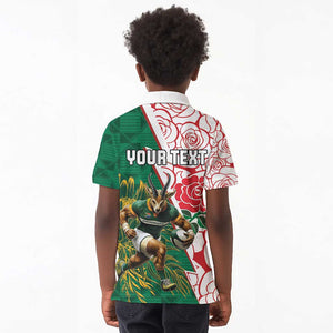 Personalized South Africa Combine England Rugby Kid Polo Shirt Springboks and Red Rose