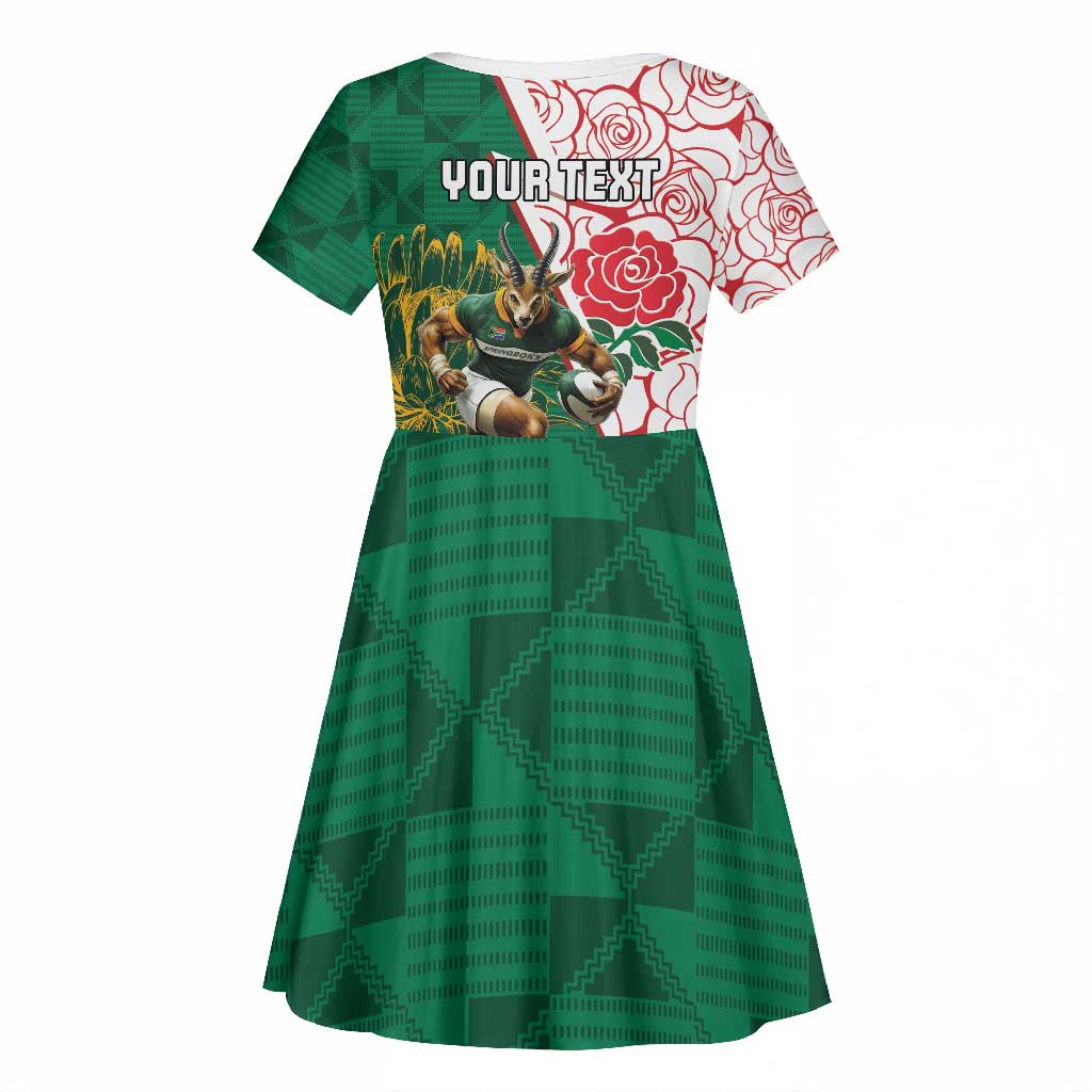 Personalized South Africa Combine England Rugby Kid Short Sleeve Dress Springboks and Red Rose