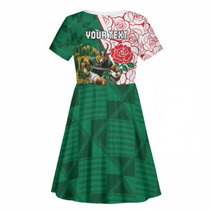 Personalized South Africa Combine England Rugby Kid Short Sleeve Dress Springboks and Red Rose