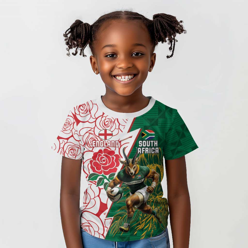 Personalized South Africa Combine England Rugby Kid T shirt Springboks and Red Rose