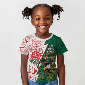 Personalized South Africa Combine England Rugby Kid T shirt Springboks and Red Rose