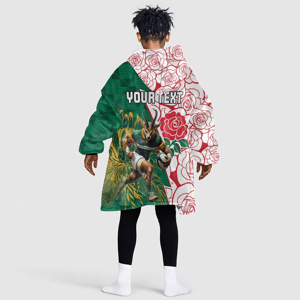 Personalized South Africa Combine England Rugby Kid Wearable Blanket Hoodie Springboks and Red Rose
