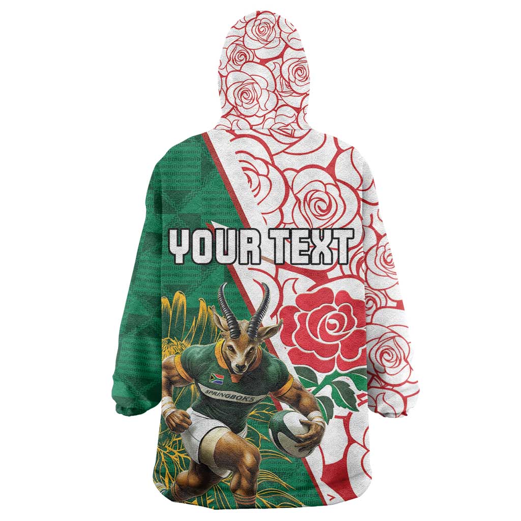 Personalized South Africa Combine England Rugby Kid Wearable Blanket Hoodie Springboks and Red Rose