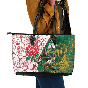 Personalized South Africa Combine England Rugby Leather Tote Bag Springboks and Red Rose