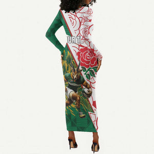 Personalized South Africa Combine England Rugby Long Sleeve Bodycon Dress Springboks and Red Rose LT15