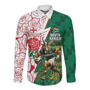 Personalized South Africa Combine England Rugby Long Sleeve Button Shirt Springboks and Red Rose