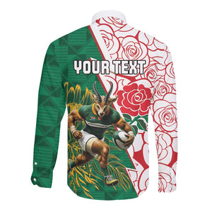Personalized South Africa Combine England Rugby Long Sleeve Button Shirt Springboks and Red Rose