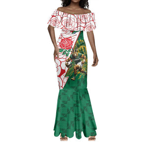 Personalized South Africa Combine England Rugby Mermaid Dress Springboks and Red Rose