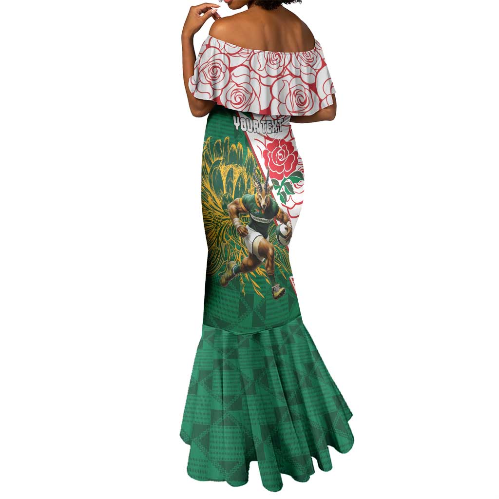 Personalized South Africa Combine England Rugby Mermaid Dress Springboks and Red Rose