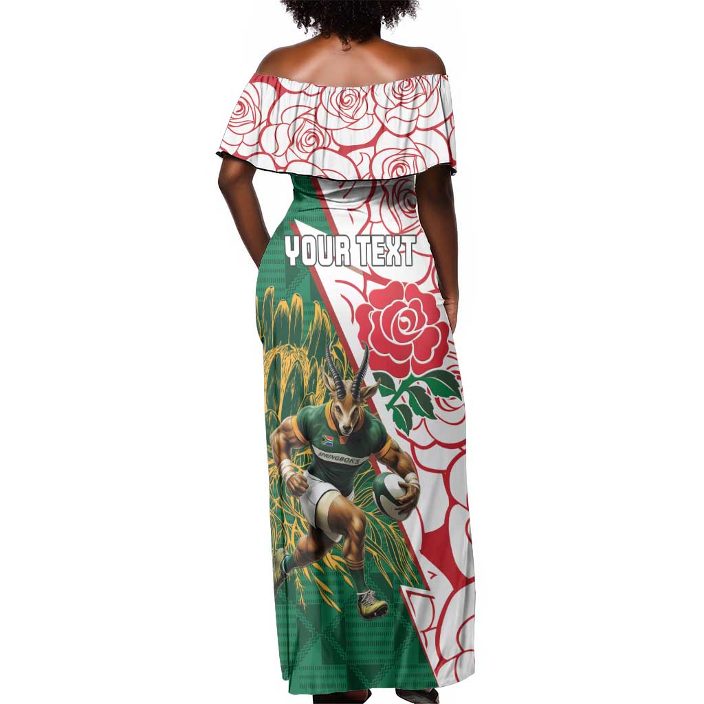 Personalized South Africa Combine England Rugby Off Shoulder Maxi Dress Springboks and Red Rose