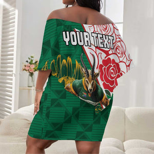 Personalized South Africa Combine England Rugby Off Shoulder Short Dress Springboks and Red Rose
