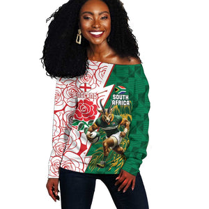 Personalized South Africa Combine England Rugby Off Shoulder Sweater Springboks and Red Rose