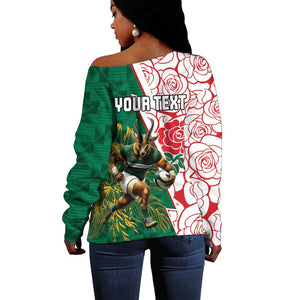 Personalized South Africa Combine England Rugby Off Shoulder Sweater Springboks and Red Rose