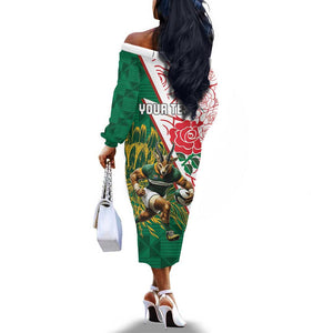 Personalized South Africa Combine England Rugby Off The Shoulder Long Sleeve Dress Springboks and Red Rose
