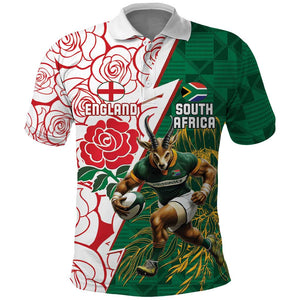 Personalized South Africa Combine England Rugby Polo Shirt Springboks and Red Rose