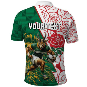 Personalized South Africa Combine England Rugby Polo Shirt Springboks and Red Rose