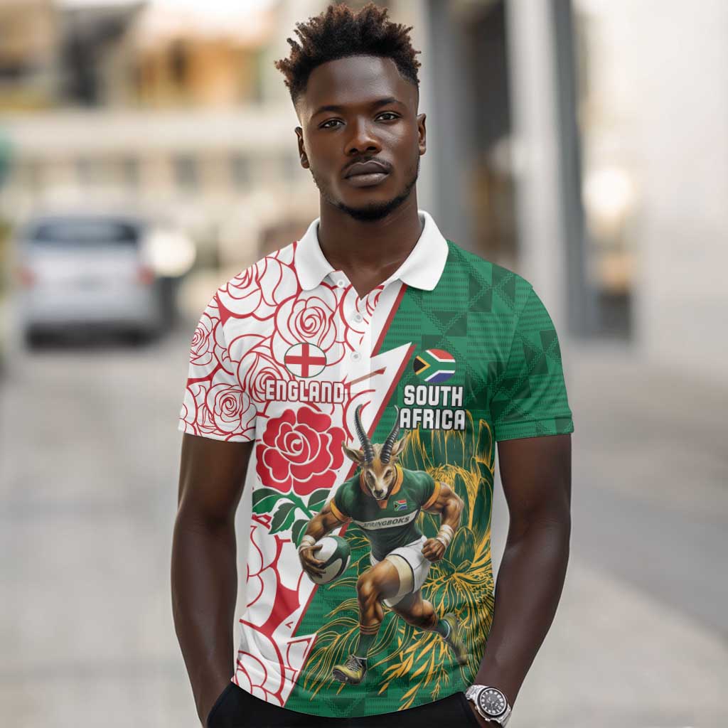 Personalized South Africa Combine England Rugby Polo Shirt Springboks and Red Rose