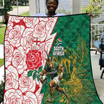 Personalized South Africa Combine England Rugby Quilt Springboks and Red Rose