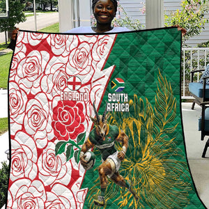 Personalized South Africa Combine England Rugby Quilt Springboks and Red Rose