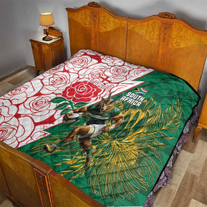 Personalized South Africa Combine England Rugby Quilt Springboks and Red Rose