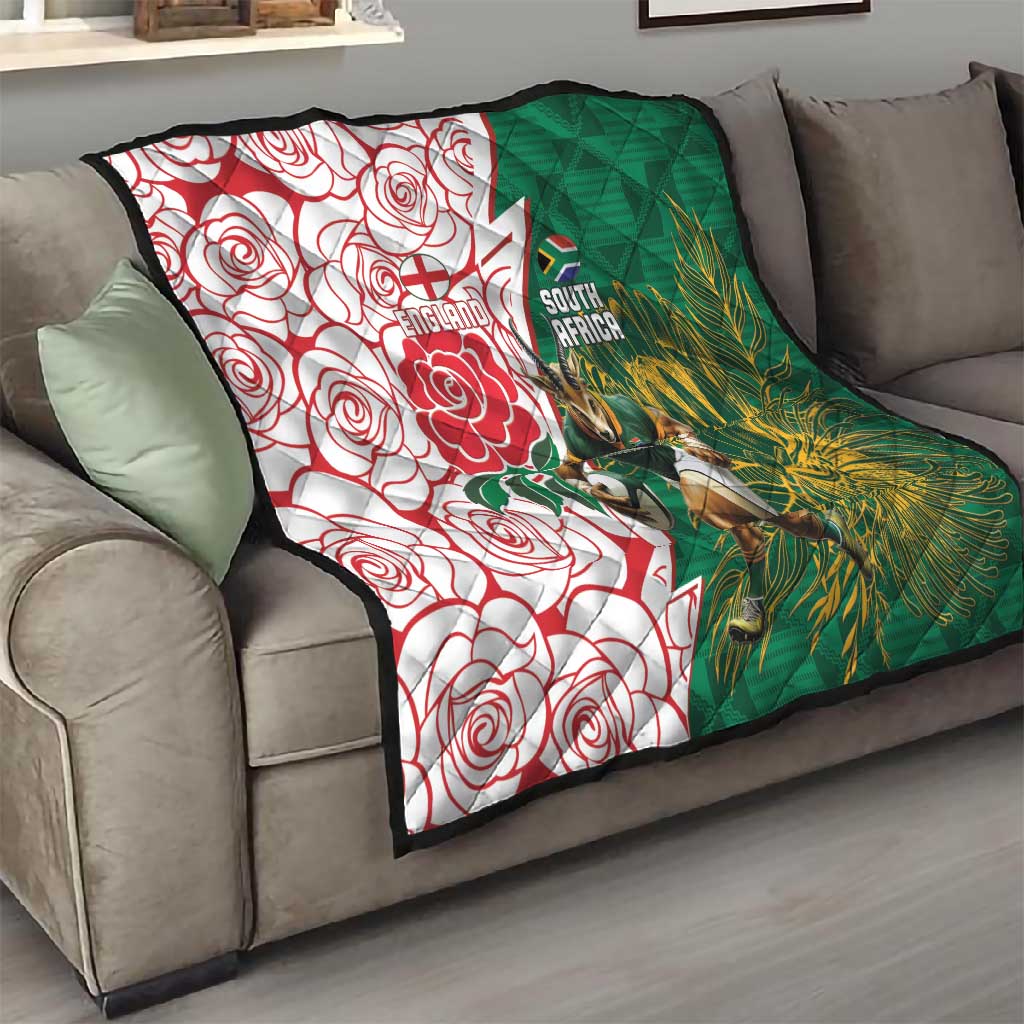 Personalized South Africa Combine England Rugby Quilt Springboks and Red Rose