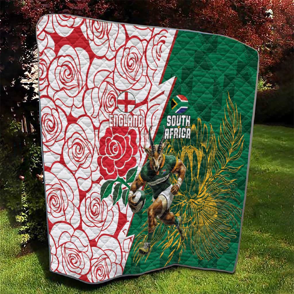 Personalized South Africa Combine England Rugby Quilt Springboks and Red Rose