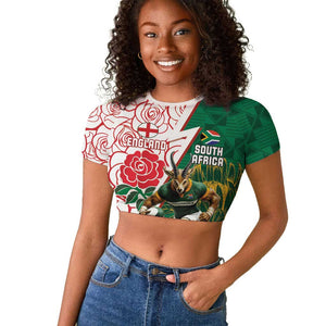 Personalized South Africa Combine England Rugby Raglan Cropped T shirt Springboks and Red Rose