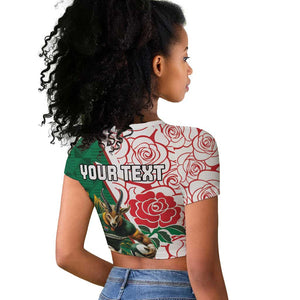 Personalized South Africa Combine England Rugby Raglan Cropped T shirt Springboks and Red Rose