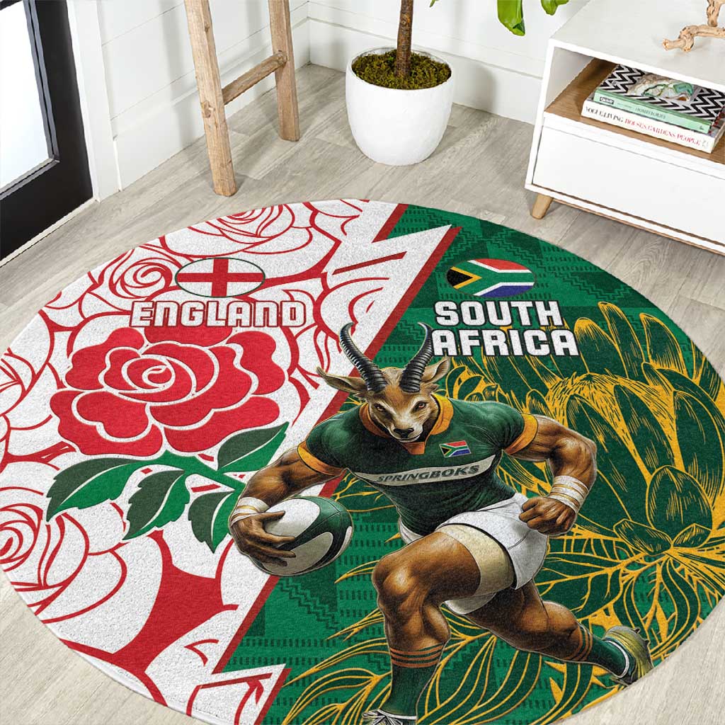 Personalized South Africa Combine England Rugby Round Carpet Springboks and Red Rose