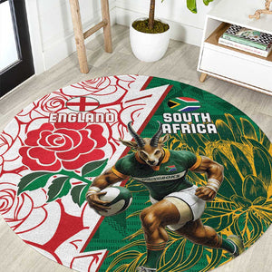 Personalized South Africa Combine England Rugby Round Carpet Springboks and Red Rose