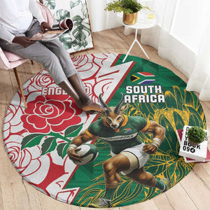 Personalized South Africa Combine England Rugby Round Carpet Springboks and Red Rose