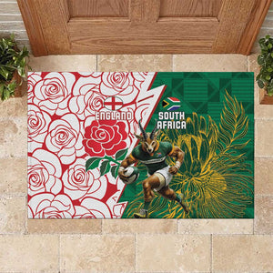 Personalized South Africa Combine England Rugby Rubber Doormat Springboks and Red Rose