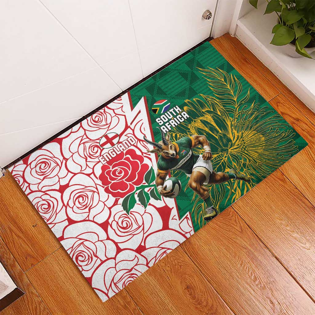 Personalized South Africa Combine England Rugby Rubber Doormat Springboks and Red Rose