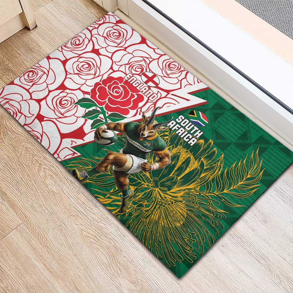 Personalized South Africa Combine England Rugby Rubber Doormat Springboks and Red Rose