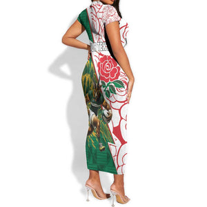 Personalized South Africa Combine England Rugby Short Sleeve Bodycon Dress Springboks and Red Rose LT15