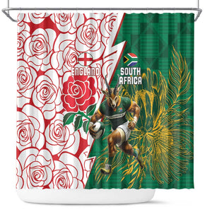 Personalized South Africa Combine England Rugby Shower Curtain Springboks and Red Rose