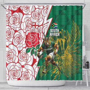Personalized South Africa Combine England Rugby Shower Curtain Springboks and Red Rose
