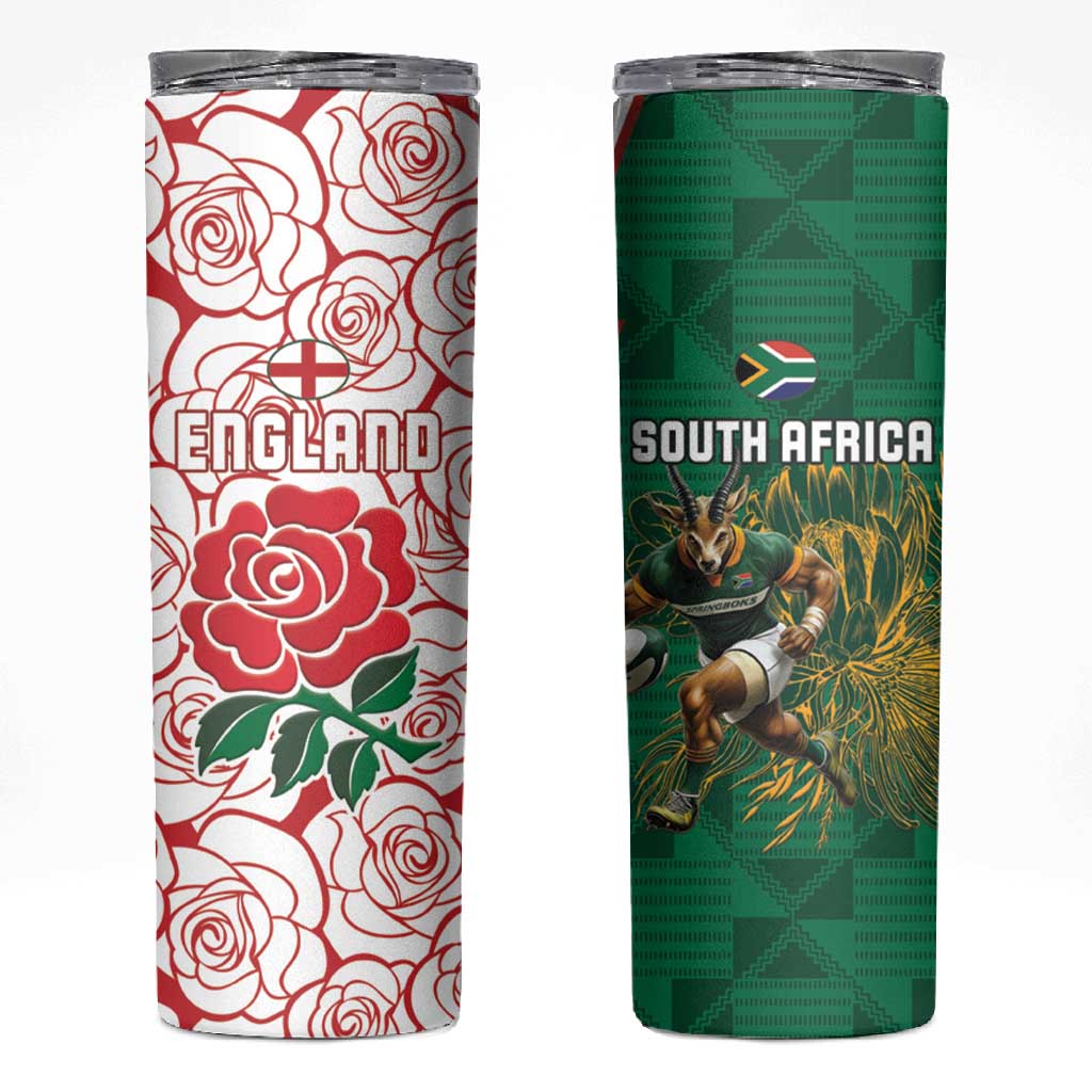 Personalized South Africa Combine England Rugby Skinny Tumbler Springboks and Red Rose