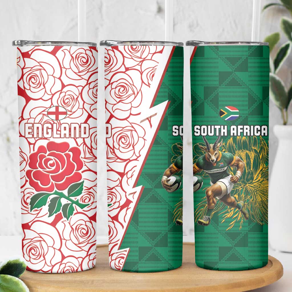 Personalized South Africa Combine England Rugby Skinny Tumbler Springboks and Red Rose