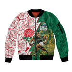 Personalized South Africa Combine England Rugby Sleeve Zip Bomber Jacket Springboks and Red Rose