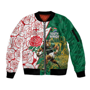 Personalized South Africa Combine England Rugby Sleeve Zip Bomber Jacket Springboks and Red Rose
